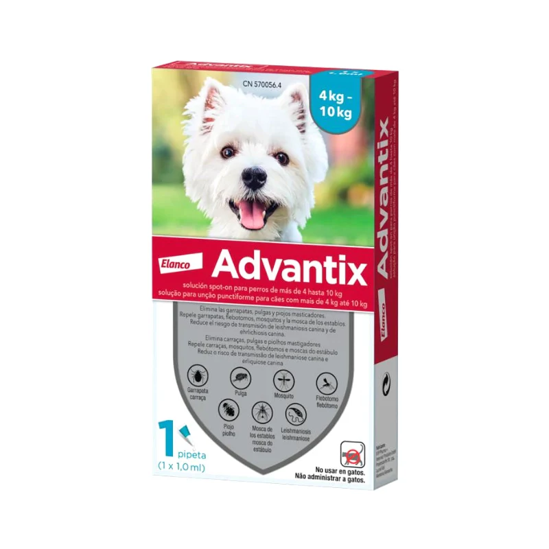 Advantix Cão 4-10kg Solução para Unção Punctiforme 1 Pipeta 1ml