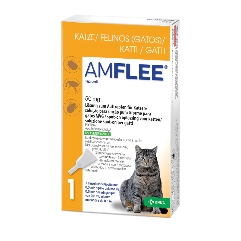 Amflee Spot On Gatos Solução para Unção Punctiforme 50mg 1 Pipeta