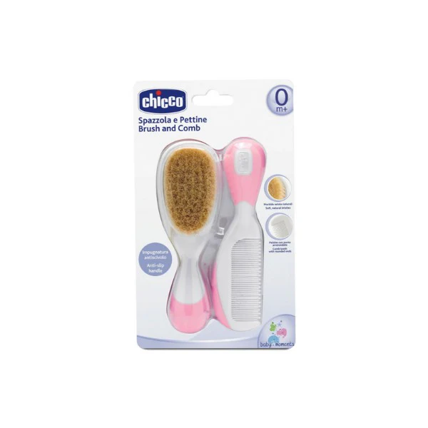 Chicco Escova E Pente de Cerda Suaves Rosa