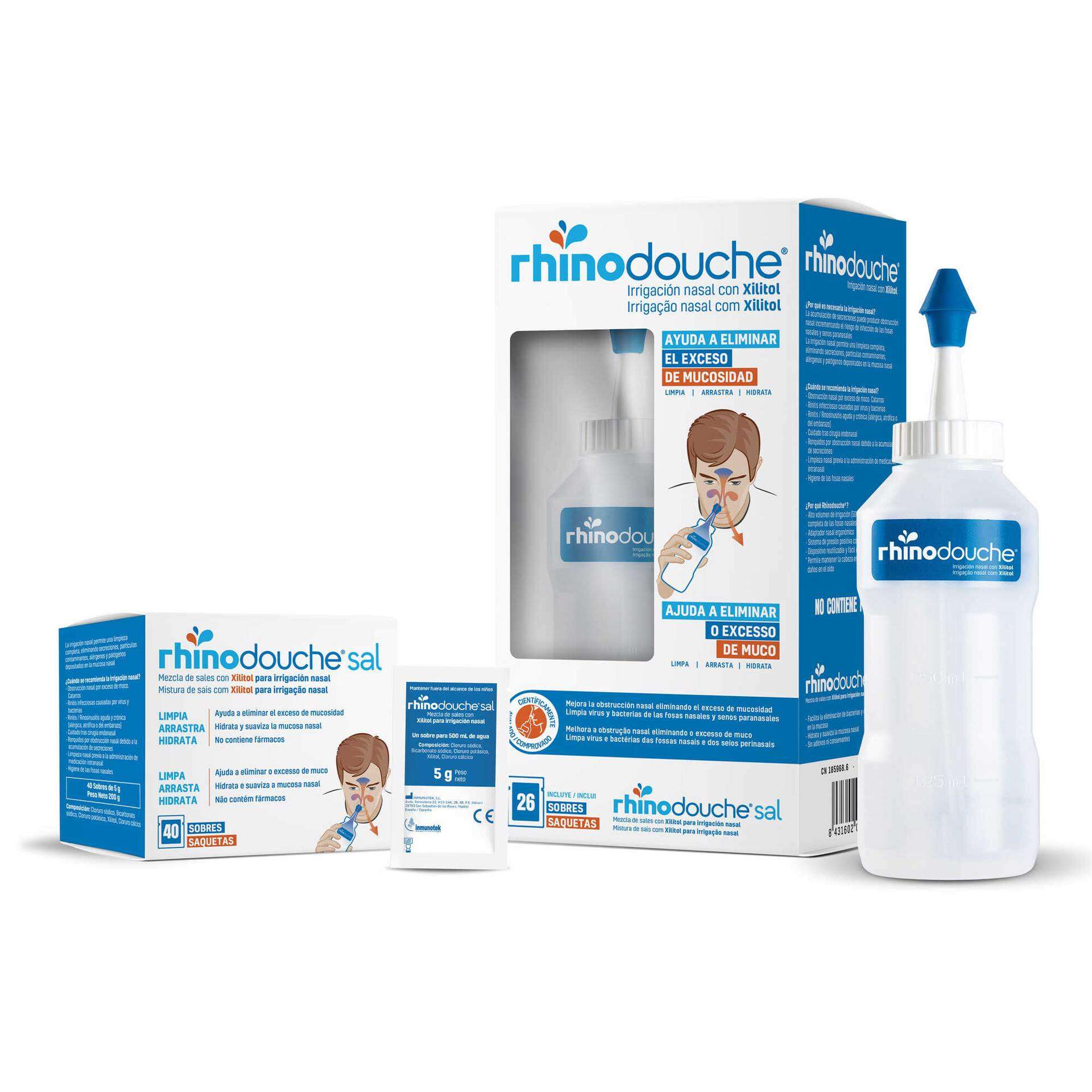 Garrafa Irrigação Nasal +Rhinodouche Adulto Sais de Irrigação 26 Saquetas 2.5 g