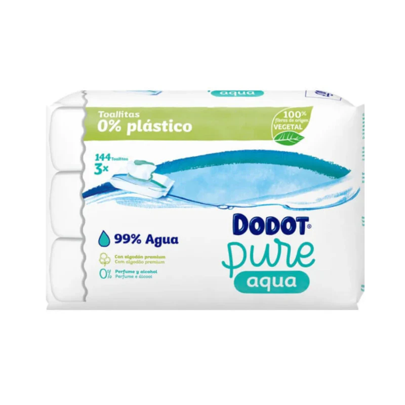 Dodot Pack Triplo Toalhitas Aqua Pure 0% Plástico 144 Unidades