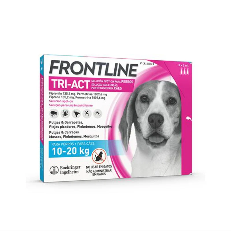 Frontline Tri-Act Cão 10-20kg Solução para Unção Punctiforme 2ml 3 Pipetas