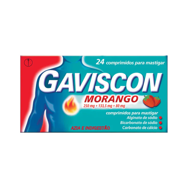 Gaviscon Morango 24 Comprimidos Mastigáveis 250/133,5/80mg