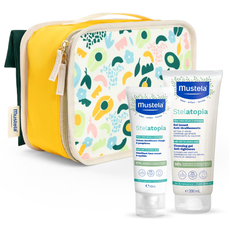 Mustela Bebé Pack Stelatopia Gel Lavante 200ml + Stelatopia Geel Emoliente Rosto e Pálpebras 40ml + Necessaire