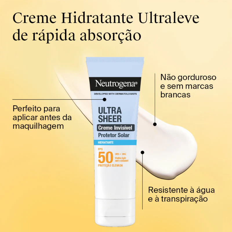 Neutrogena Ultra Sheer Protetor Solar Creme Invisível Hidratante FPS50 50ml - Image 2