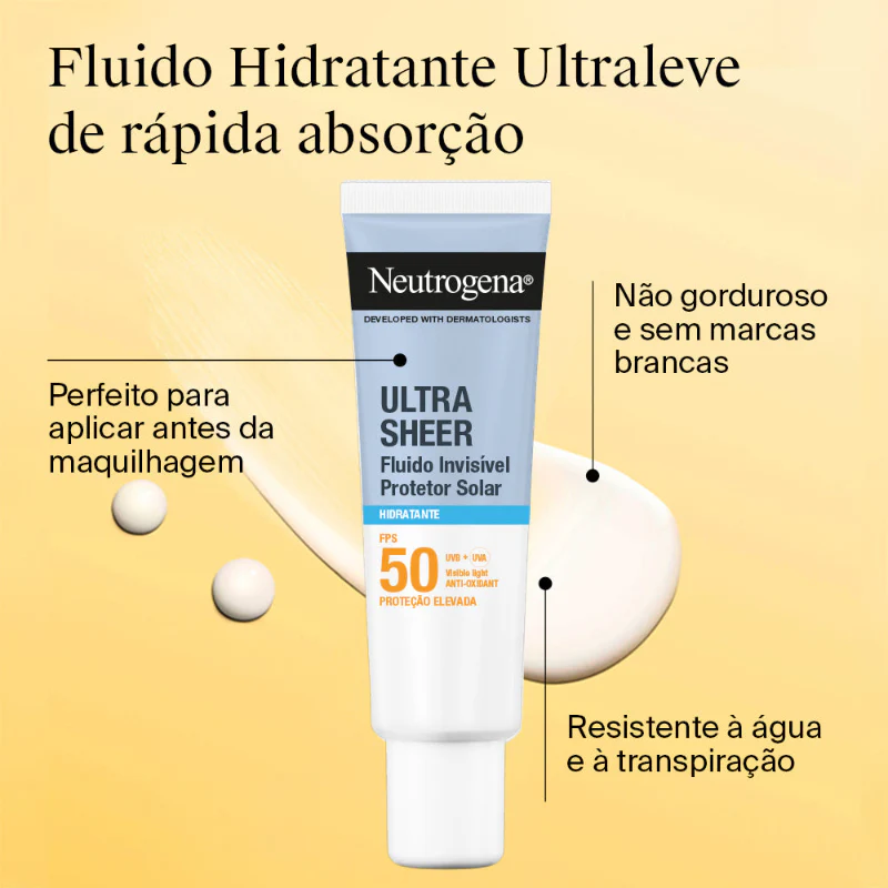 Neutrogena Ultra Sheer Protetor Solar Fluido Invisível Hidratante FPS50 50ml - Image 2
