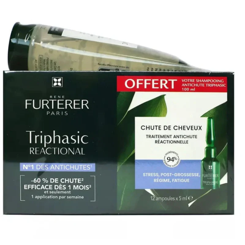 René Furterer Triphasic Reacional Ampolas Antiqueda 12 Unidades + Champô Estimulante Antiqueda 100ml - Image 2